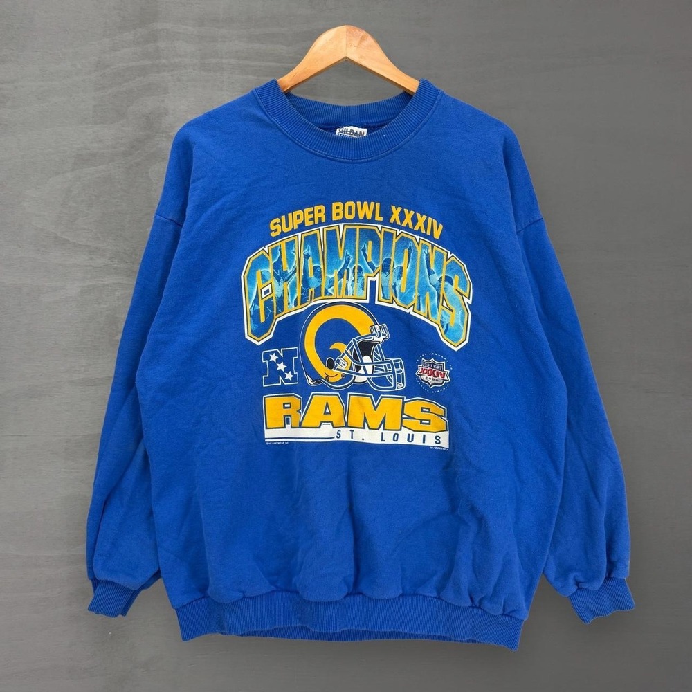 Vintage St. Louis Rams Super Bowl XXXIV Champions Sweatshirt Blue NFL XL